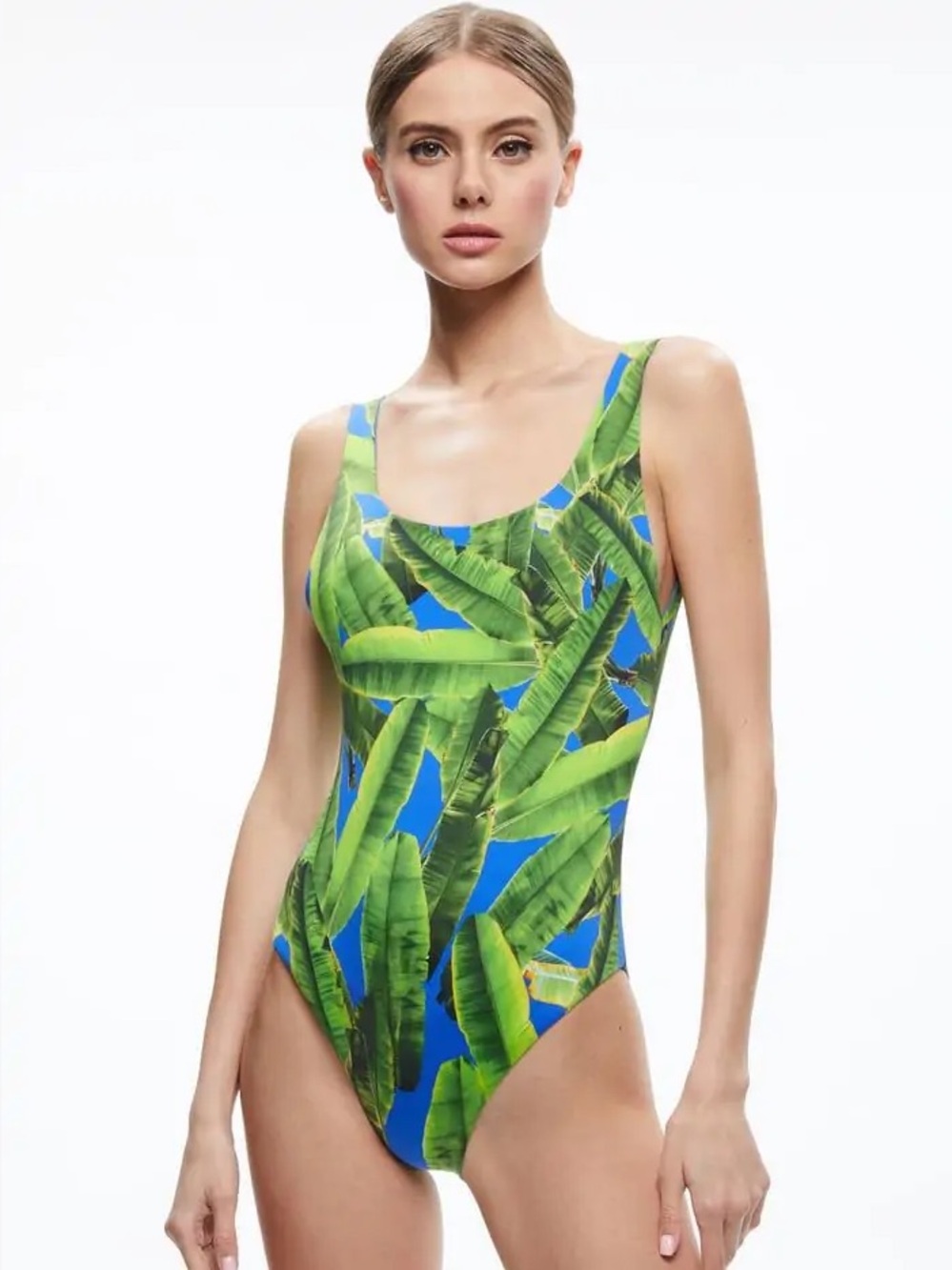 New Alice + Olivia “Remy” Reversible Tropical Palm Print Leaf One-Piece Swimsuit